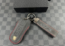 Load image into Gallery viewer, Luxury Alcantara and Nappa Leather Key Fob Cover Case Keychain Pack For Porsche Cayenne 911 Panamera Taycan Custom Made Exclusive Gift