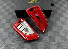 Load image into Gallery viewer, Luxury Red Fiber Keyring Key Fob Cover Pack For BMW New M2 G87 2023-2024 Custom Made