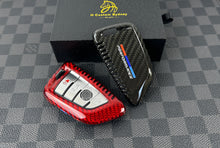 Load image into Gallery viewer, Genuine Carbon Fiber Keyring Key Fob Cover Pack For BMW M Performance Models Custom Made Exclusive Gift