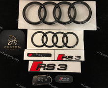 Load image into Gallery viewer, Audi RS3 Gloss Black Badges Emblems Package for RS3 8V 8Y Exclusive Pack