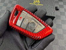 Load image into Gallery viewer, Luxury Red Fiber Keyring Key Fob Cover Pack For BMW New M2 G87 2023-2024 Custom Made