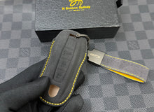 Load image into Gallery viewer, Luxury Alcantara and Nappa Leather Key Fob Cover Case Keychain Pack For Porsche Cayenne 911 Panamera Taycan GTS Custom Made Exclusive Gift