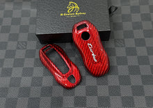 Load image into Gallery viewer, Luxury Carbon Fiber Key Case Keychain Premium Protective Cover Compatible with Porsche Macan EV 4S Turbo Key Fob Exclusive Edition