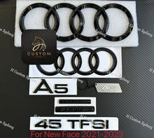 Load image into Gallery viewer, A5 Gloss Black Full Badges Package For Audi A5 F5 45TFSI Quattro Exclusive Pack