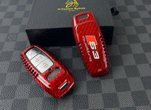 Load image into Gallery viewer, S3 RS3 Quattro Premium Fiber Key Fob Cover Keychain Set For 2021-2024 New GY Audi S3 RS3 Exclusive Made