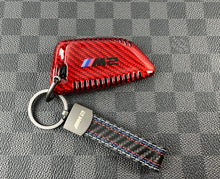 Load image into Gallery viewer, Luxury Red Fiber Keyring Key Fob Cover Pack For BMW New M2 G87 2023-2024 Custom Made