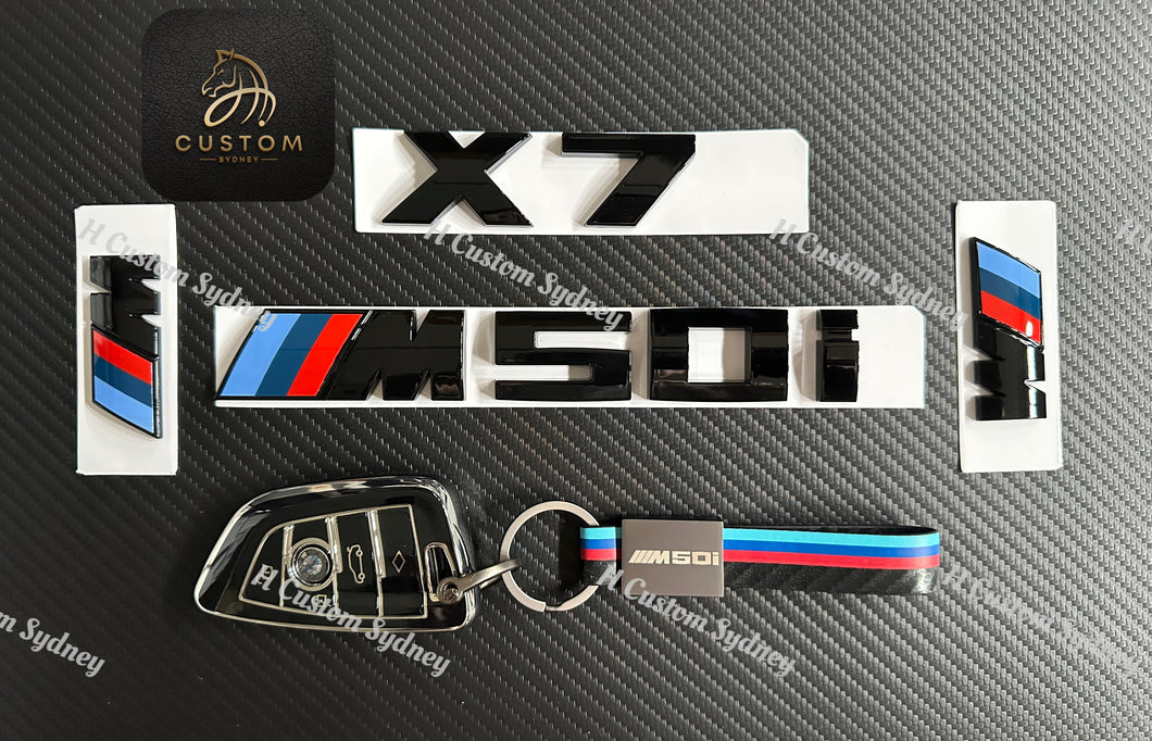 Gloss Black X7 M50i Full Badges Emblem For BMW X7 G07 2018-2023 Exclusive Pack