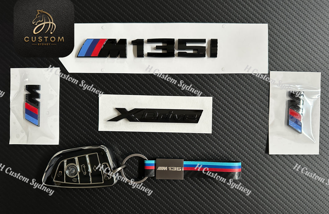 Gloss Black M135i Full Badges Emblem For BMW M135i F40 2019-2024 Exclusive Pack