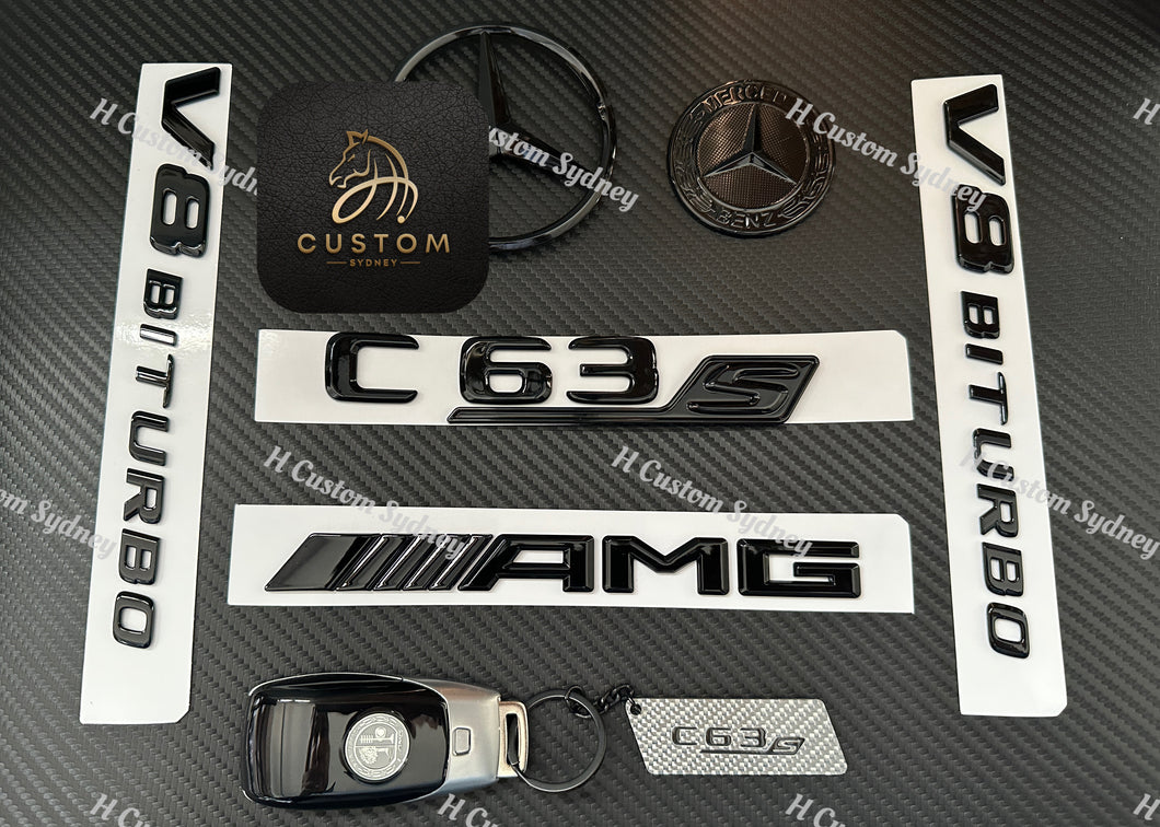 Gloss Black C63S Full Badges Package For W205 C205 S205 A205 Exclusive Pack 2019-2023 Models