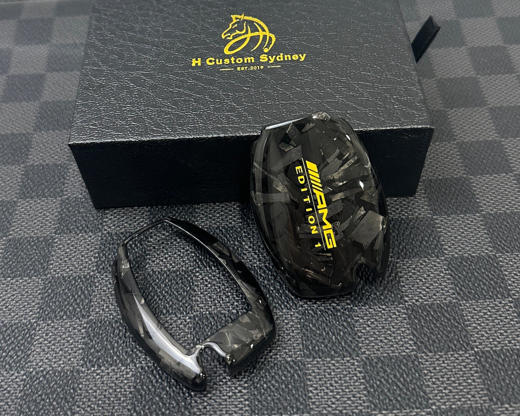 Luxury Forged Carbon Fiber AMG Edition One Key Fob Cover Case Fit For Mercedes A C GLC GLE GLS CLA GLA Class A45 CLA45 GLA45 C43 C63S GLC63s GLE63S GLS63 Exclusive Edition