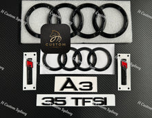 Load image into Gallery viewer, Gloss Black A3 Badges Package For Audi A3 35TFSI 8V 8Y Exclusive Pack
