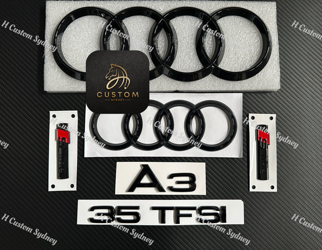 Gloss Black A3 Badges Package For Audi A3 35TFSI 8V 8Y Exclusive Pack