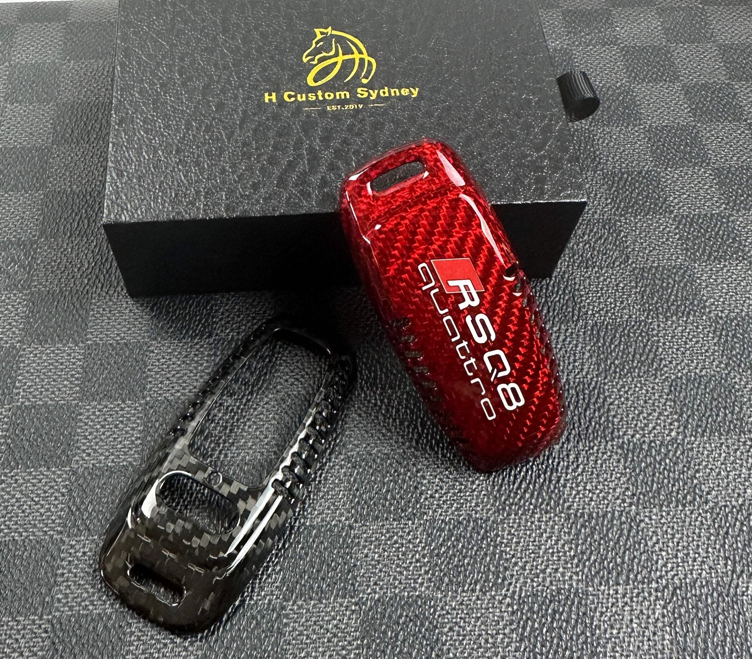 Special Edition RSQ8 Genuine Carbon Fiber Key Cover Keyring Package fo ...