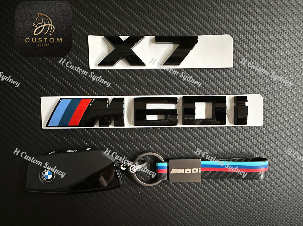 Gloss Black X7 M60i Full Badges Emblem For BMW X7 G07LCI Exclusive Pack