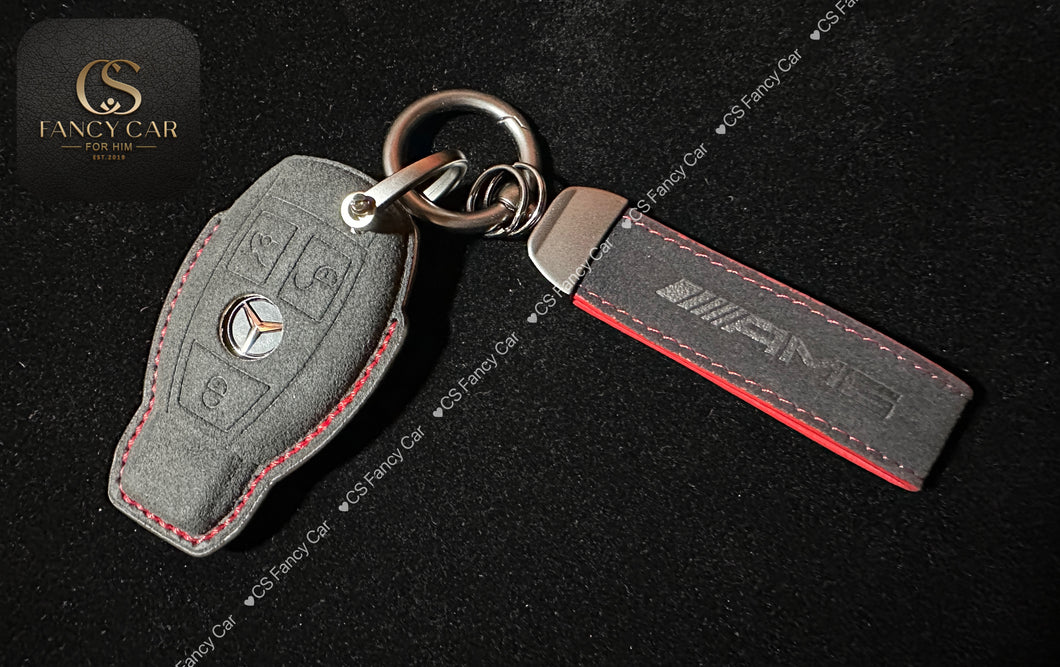 Premium Alcantara Leather Key Fob Cover Case For Mercedes AMG model Custom Made Exclusive Gift