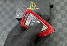 Load image into Gallery viewer, BMW Red &amp; Blue Two-Tone Carbon Fiber Key Cover + Matching Keychain Set Premium Real Carbon For M3 M4 M5 M8 X3M X4M X5M X6M Competition Model
