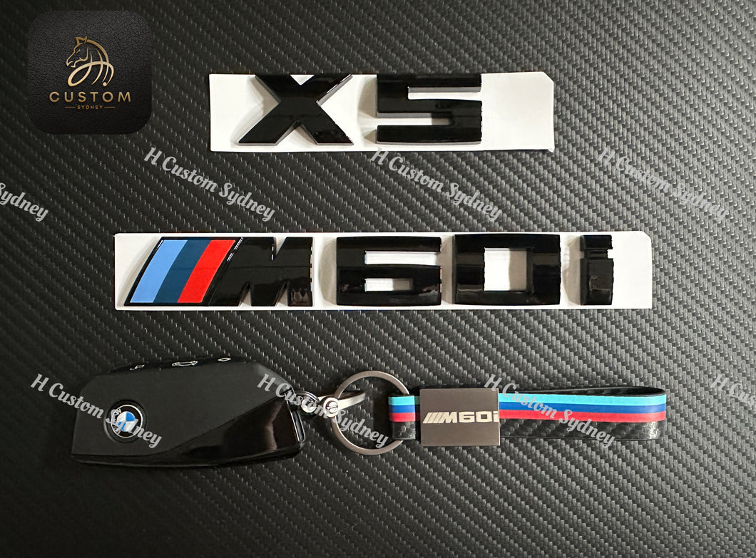 Gloss Black X5 M60i Full Badges Emblem For BMW X5 G05LCI Exclusive Pack