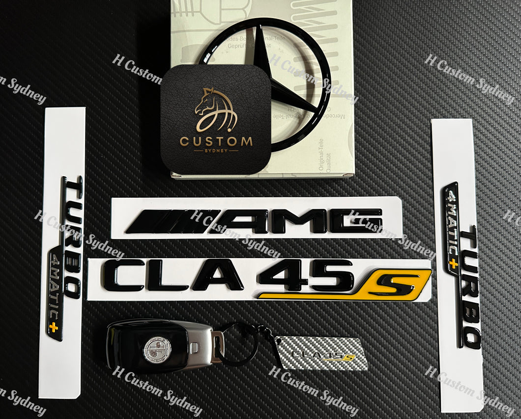 CLA45S Gloss Black Full Badges Emblems Package For Mercedes CLA45S C118 Exclusive Pack