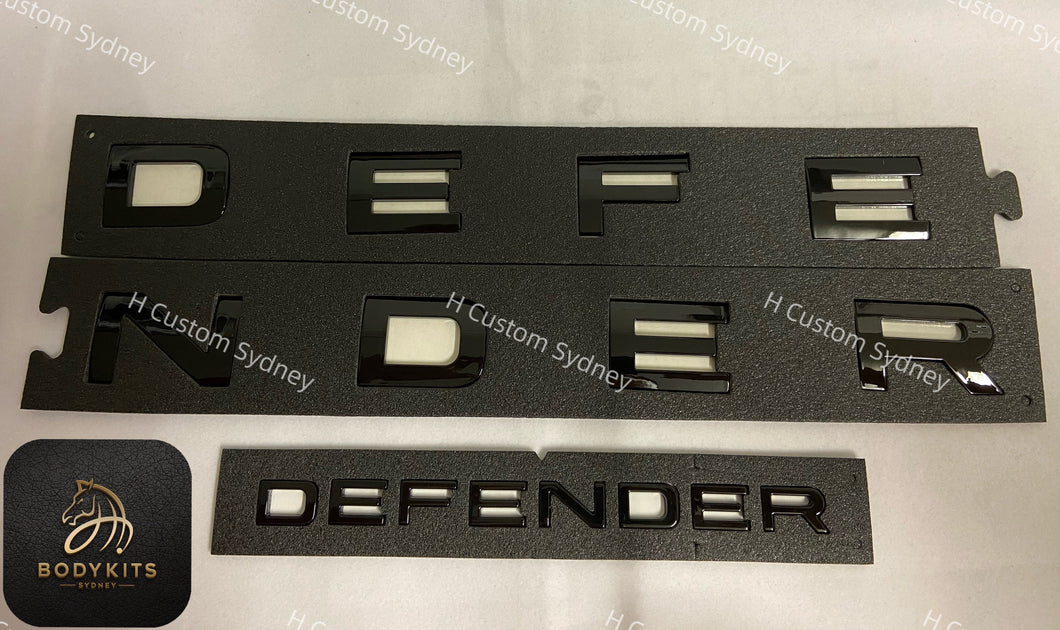 Gloss Black DEFENDER Front And Rear Badges Emblems Pack 2021 New Version