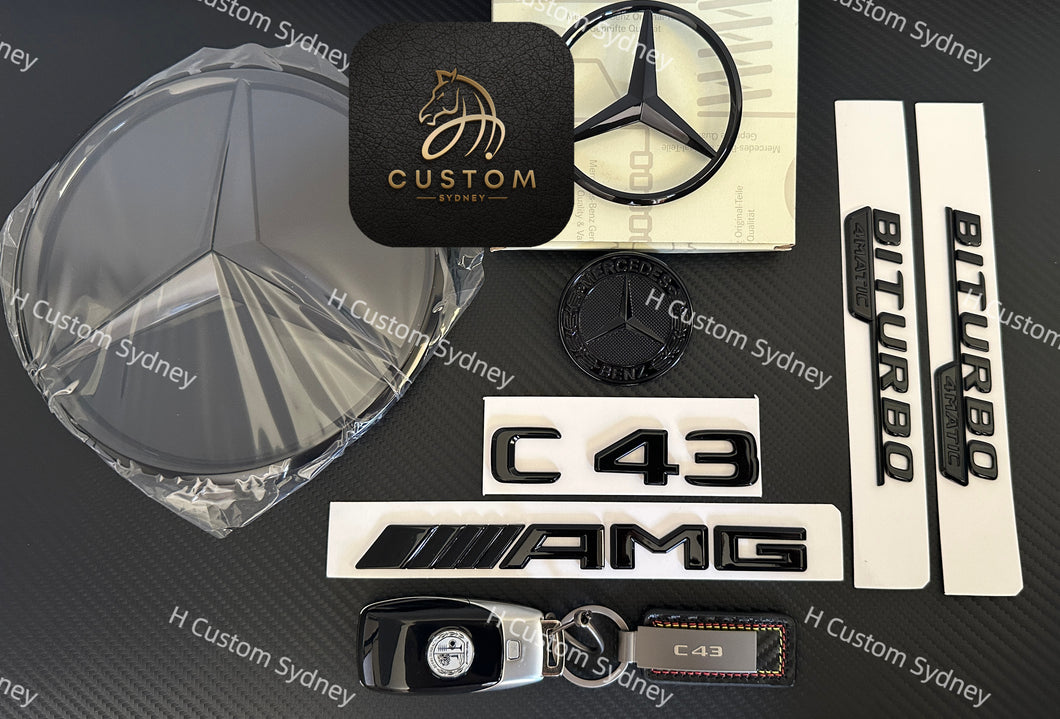 Gloss Black Rear Boot Star & Badges F/ Mercedes C43 AMG Biturbo W205 Coupe 2016+ | UK Gloss Black Rear Boot Star & Badges F/ Mercedes C43 AMG Biturbo W205 Coupe 2016+ | UK