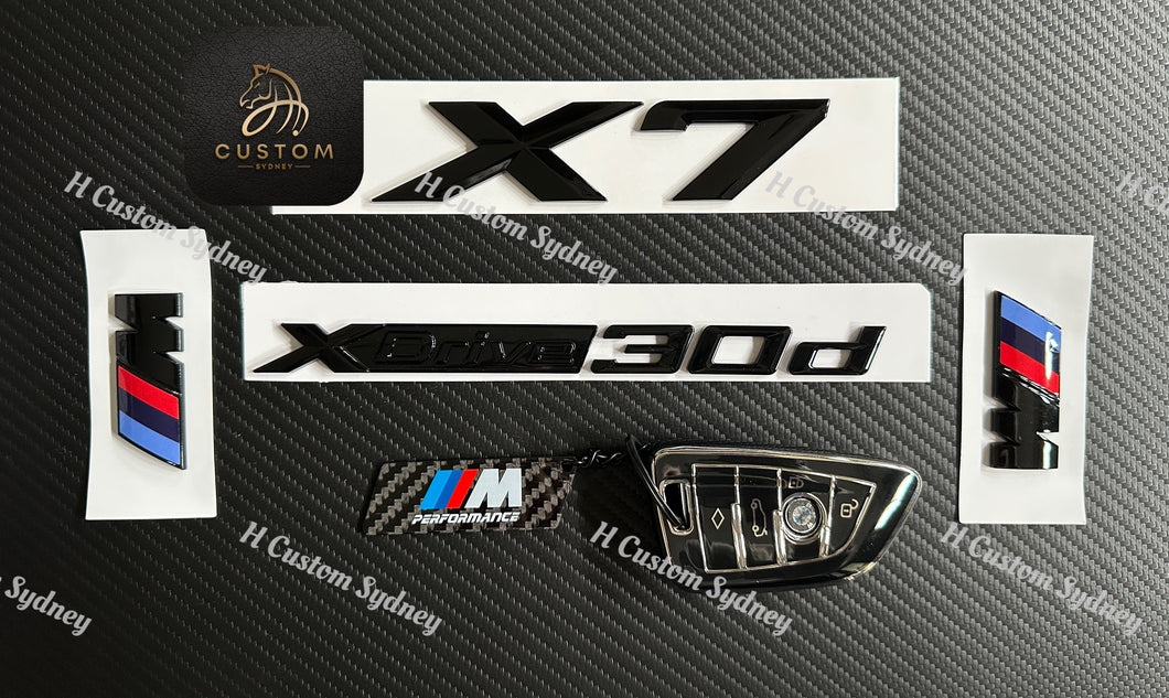 Gloss Black X7 Xdrive 30d Full Badges Emblem For BMW X7 G07 2019-2023 Exclusive Pack