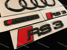 Load image into Gallery viewer, Audi RS3 Gloss Black Badges Emblems Package for RS3 8V 8Y Exclusive Pack
