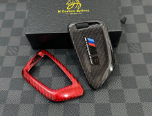 Load image into Gallery viewer, Red &amp; Black Dual-Tone Premium Key Fob Cover &amp; Keychain Set – Fits BMW M8 Competition
