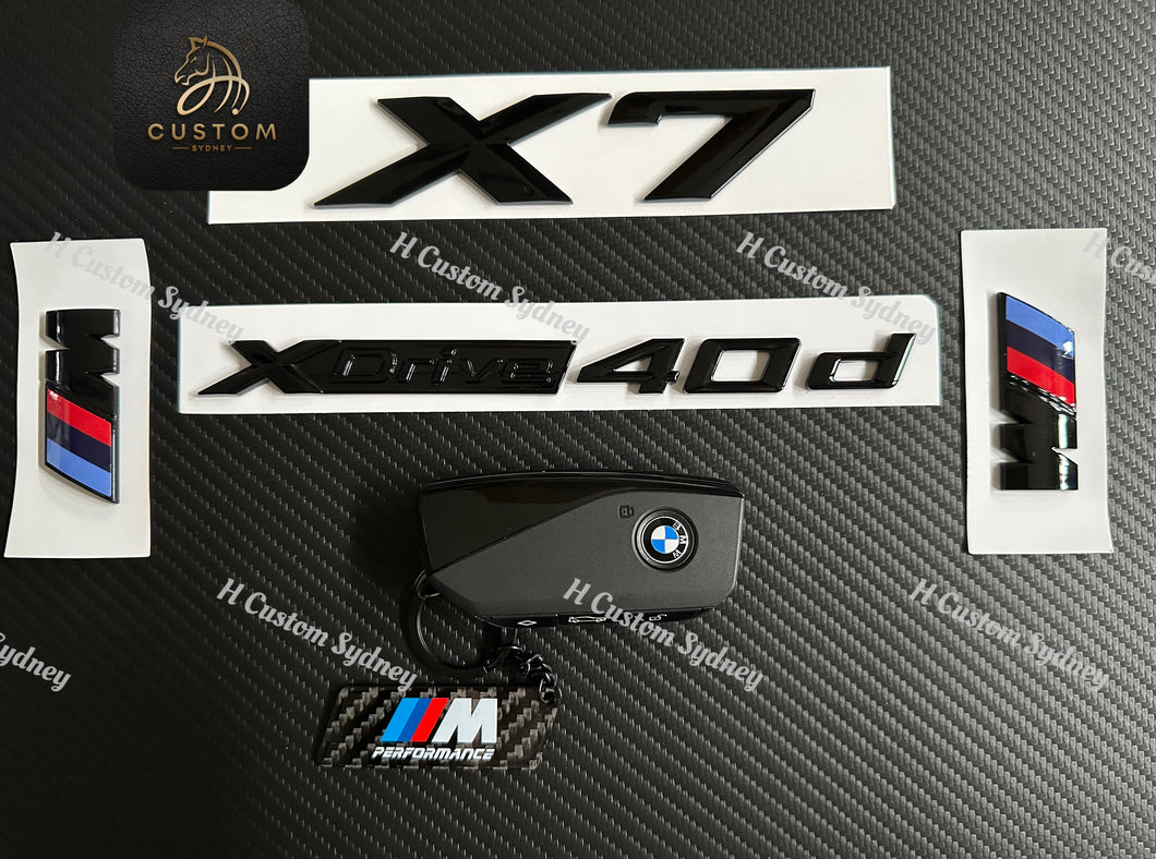 Gloss Black X7 Xdrive 40d Full Badges Emblem For BMW X7 G07 LCI 2022-2024 Exclusive Pack