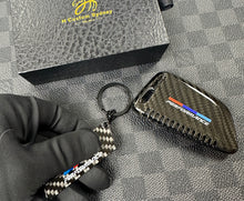 Load image into Gallery viewer, Genuine Carbon Fiber Keyring Key Fob Cover Pack For BMW M Performance Models Custom Made Exclusive Gift
