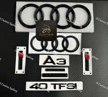 Load image into Gallery viewer, Gloss Black A3 Badges Package For Audi A3 40TFSI New 8Y Exclusive Pack
