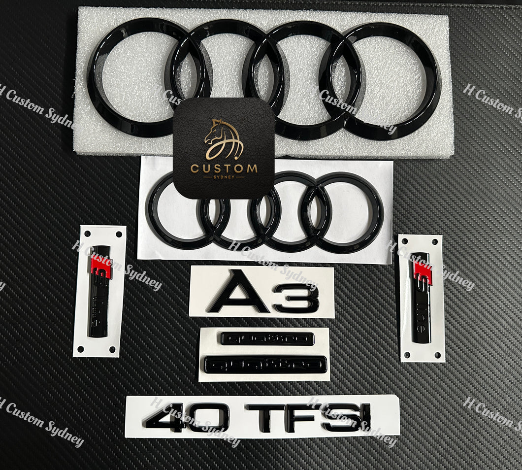 Gloss Black A3 Badges Package For Audi A3 40TFSI New 8Y Exclusive Pack