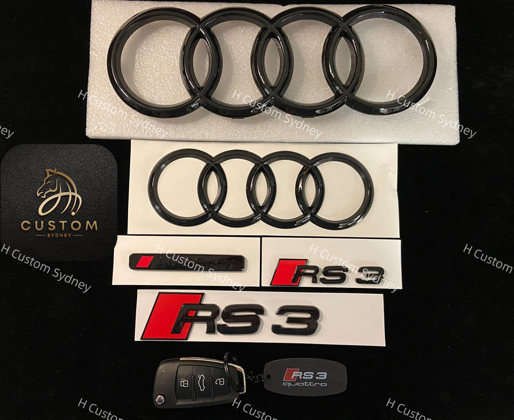 Audi RS3 Gloss Black Badges Emblems Package for RS3 8V 8Y Exclusive Pack