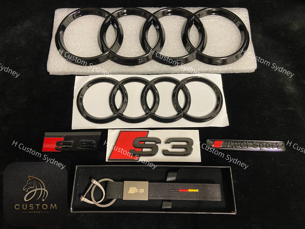 S3 Gloss Black Full Badges Emblems Package For Audi S3 8V Custom Gift