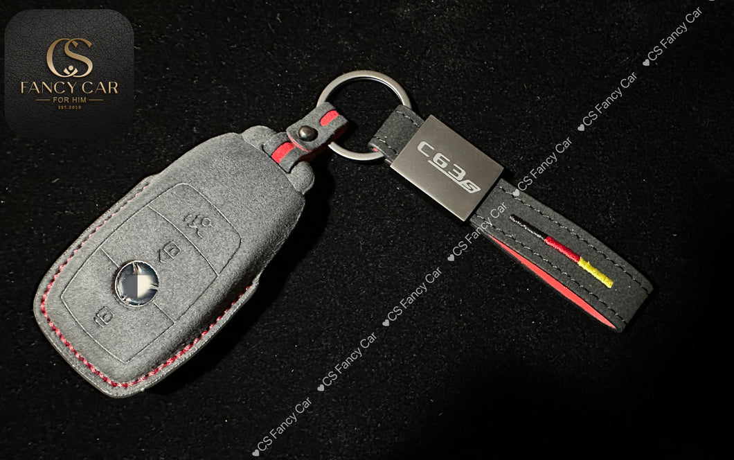 Premium Alcantara Leather Key Fob Cover Case For Mercedes AMG  C63s C43 model Custom Made Exclusive Gift