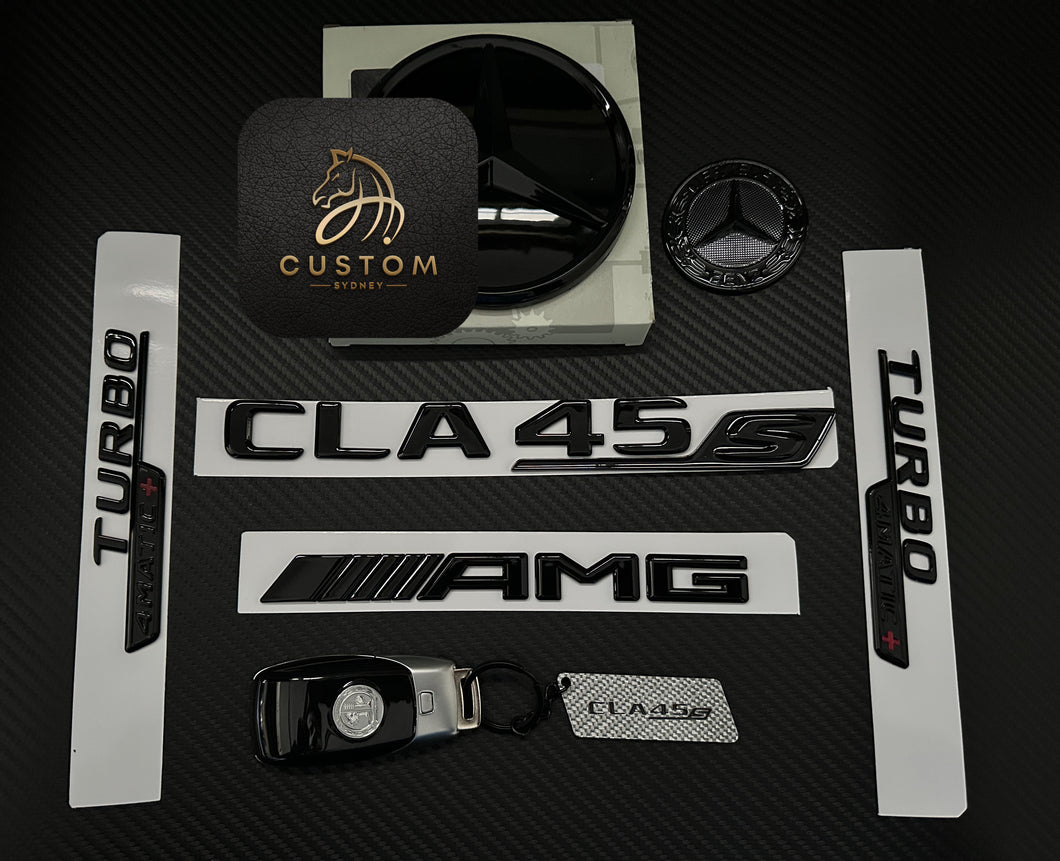 CLA45S Gloss Black Full Black Badges Emblems Package For Mercedes CLA45S C118 Exclusive Pack