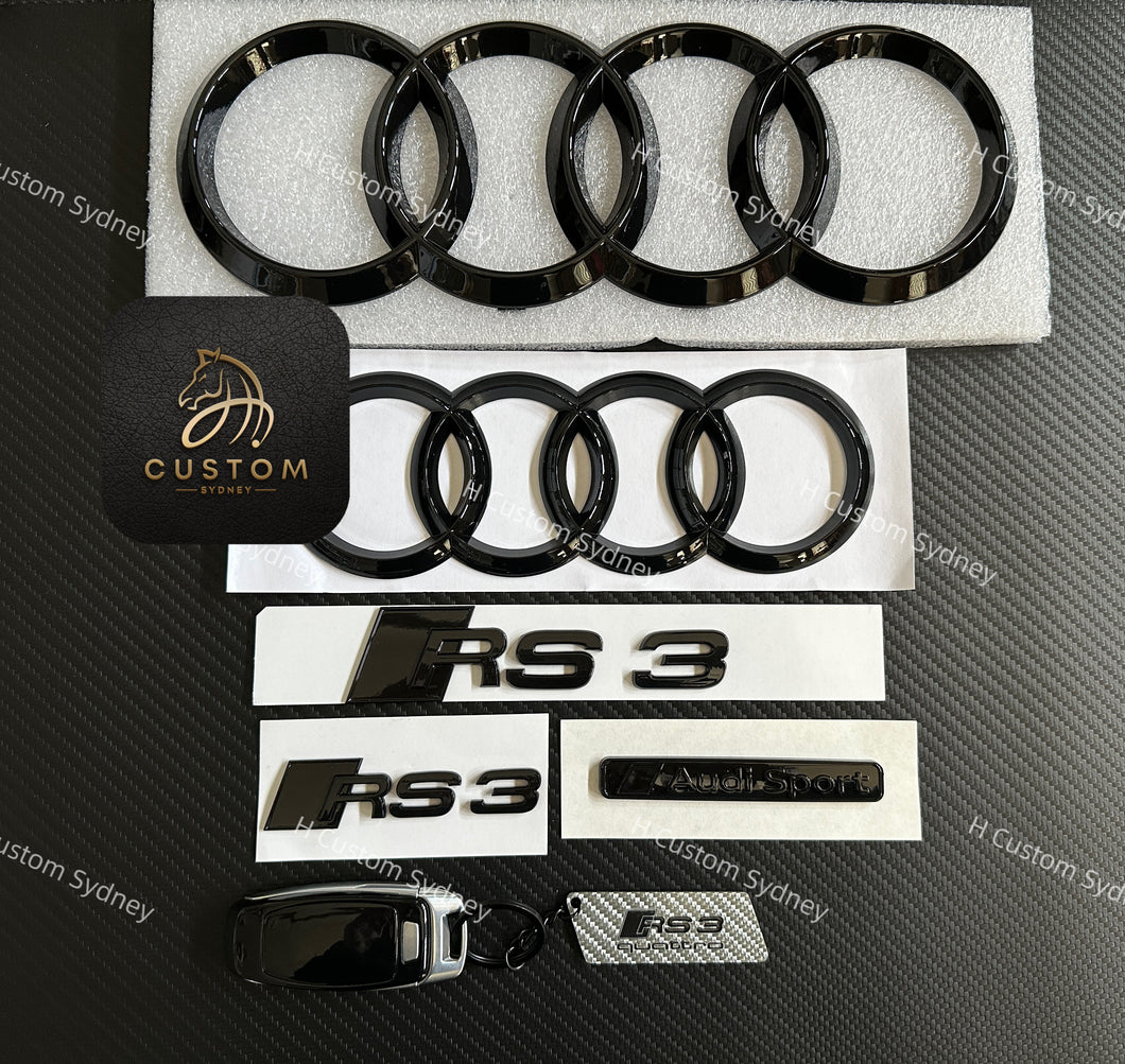 RS3 Gloss Black All Black Badges Package For Audi RS3 8V GY 2013-2023 Exclusive Pack