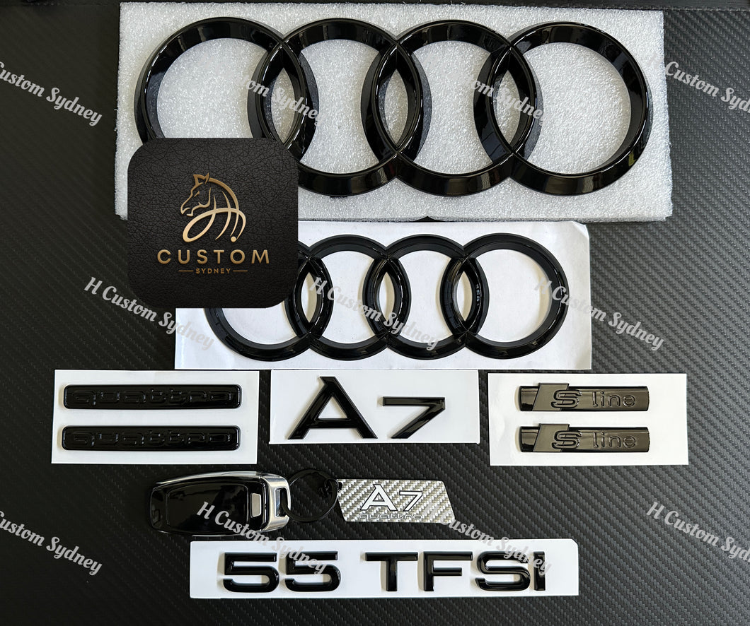 Gloss Black A7 All Black Badges Package For Audi A7 4K 2019-2023 Exclusive Pack