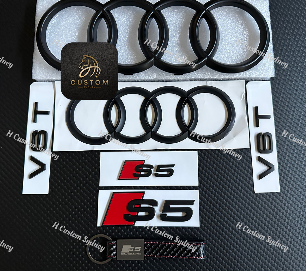 S5 Matte Black Full Badges Package For Audi S5 8T F5 2013-2024 Exclusive Pack