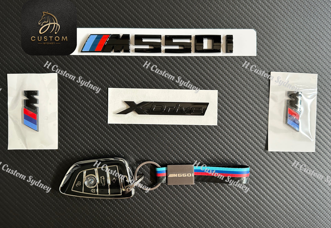 Gloss Black M550i Full Badges Emblem For BMW M550i G30 G30LCI 2019-2023 Exclusive Pack