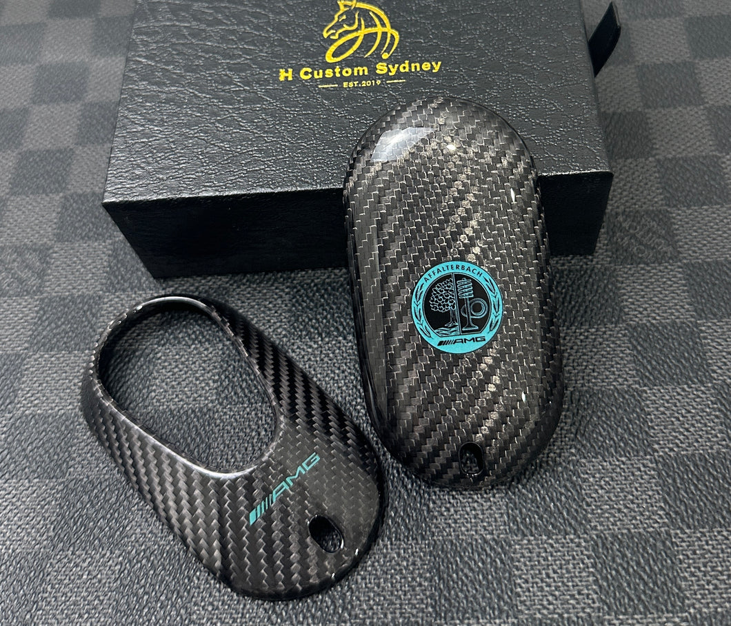 Premium Carbon Fiber Key Fob Cover Case For Mercedes AMG New C E GLC S EQ Class W206 X254 W223 C236 W214 X290 Exclusive Tiffany Blue Edition