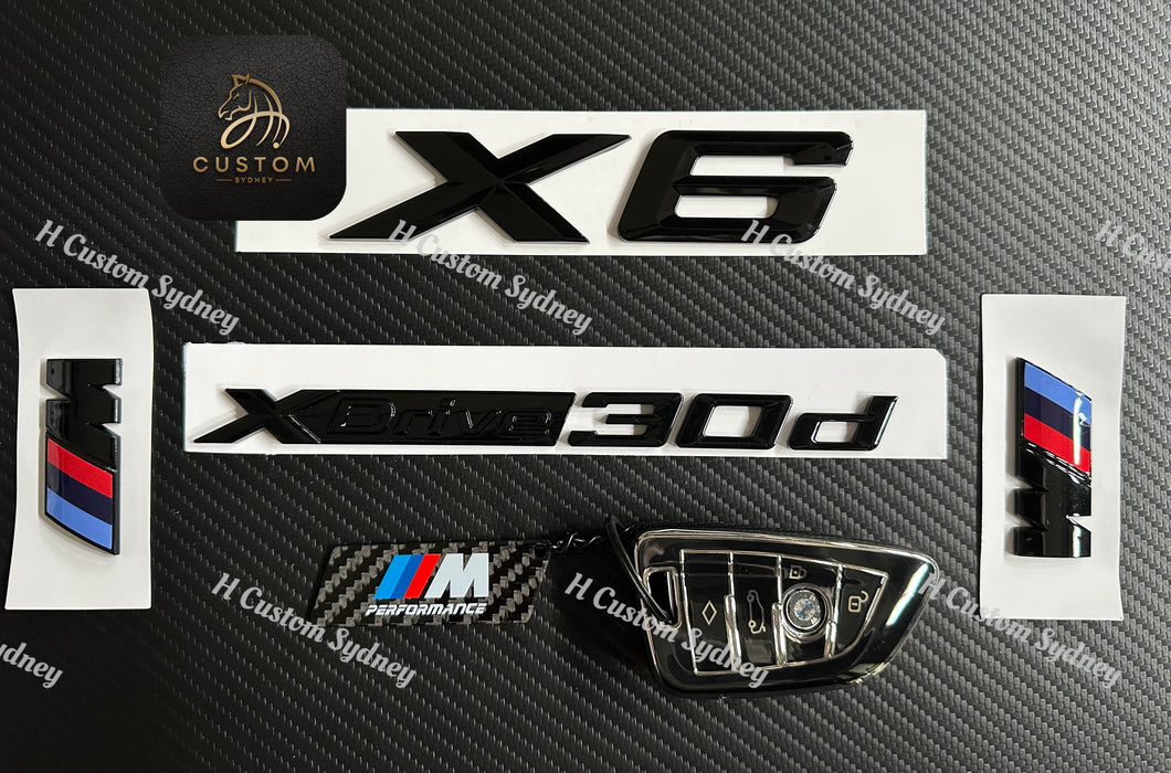 Gloss Black X6 Xdrive 30d Full Badges Emblem For BMW X6 G06 G06 LCI 2019-2024 Exclusive Pack