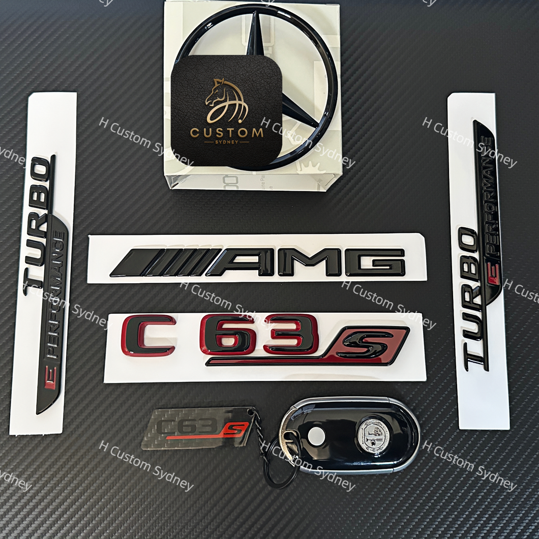 New OEM C63S Gloss Black Badges Pack For Mercedes C63S E Performance W206 S206 Exclusive Pack