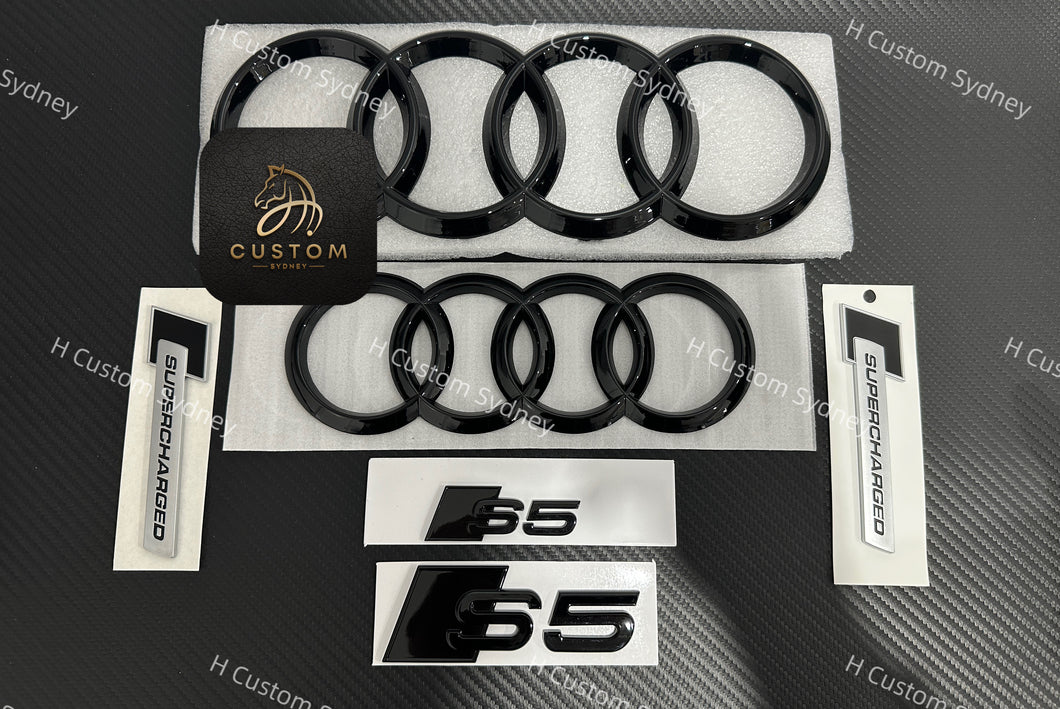 Night Edition S5 Gloss Black Full Badges Emblems Package For Audi S5 8T 2013-2016 Supercharged Model