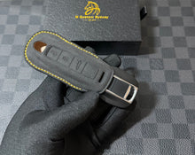 Load image into Gallery viewer, Luxury Alcantara and Nappa Leather Key Fob Cover Case Keychain Pack For Porsche Turbo S Model Custom Made Exclusive Gift
