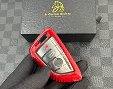 Load image into Gallery viewer, Red &amp; Black Dual-Tone Premium Key Fob Cover &amp; Keychain Set – Fits BMW M8 Competition

