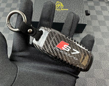 Load image into Gallery viewer, Luxury Genuine Carbon Fiber Key Cover Keyring Package for Audi S7 New C8 Models Custom Made Exclusive Gift
