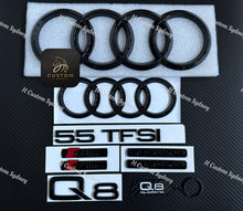 Load image into Gallery viewer, Q8 Gloss Black Full Badges Package For Audi Q8 Quattro 55TFSI Exclusive Pack
