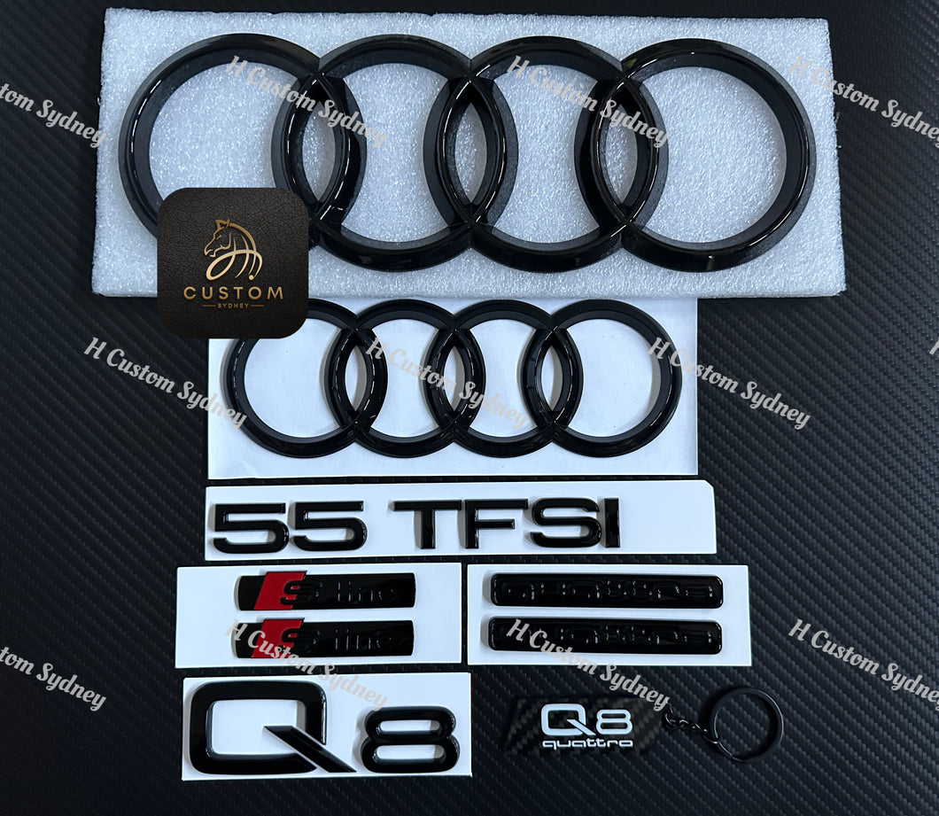 Q8 Gloss Black Full Badges Package For Audi Q8 Quattro 55TFSI Exclusive Pack