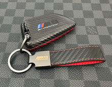 Load image into Gallery viewer, Red &amp; Black Dual-Tone Premium Key Fob Cover &amp; Keychain Set – Fits BMW M8 Competition
