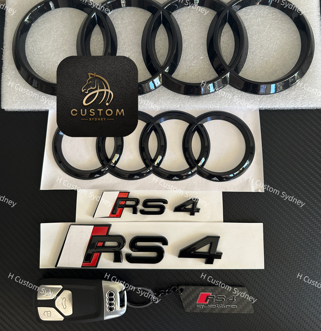 RS4 Gloss Black Badges Package For Audi RS4 B8 B9 B9.5 2013-2024 Exclusive Pack